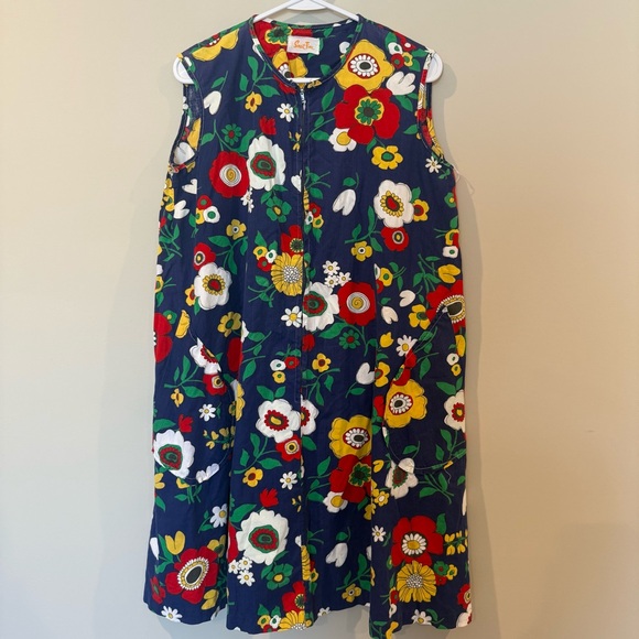 Vintage Navy Floral Midi Dress - Picture 1 of 10